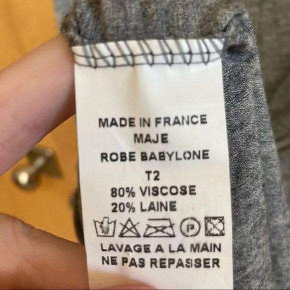 MAJE Robe Babylone Babylon Dress Viscose Wool Blend Size 2 Medium Gray Mini - Picture 5 of 5